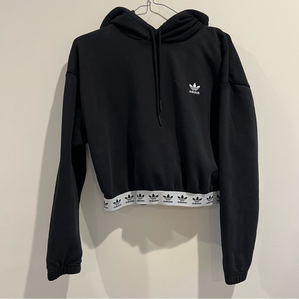 Adidas black cropped tape hoodie